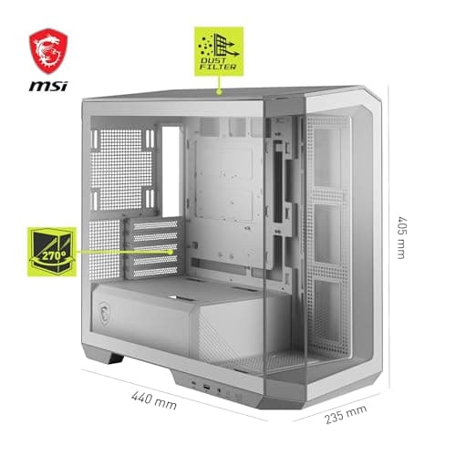 MSI MAG PANO M100L PZ Weiß Micro-ATX PC-Gehäuse - Micro-ATX-Kapazität, GPU-Support-Ständer, Füllstandsanzeige, Staubfilter, 33 mm Kabelführungsraum, USB Typ-C (20Gbps) Bild 6