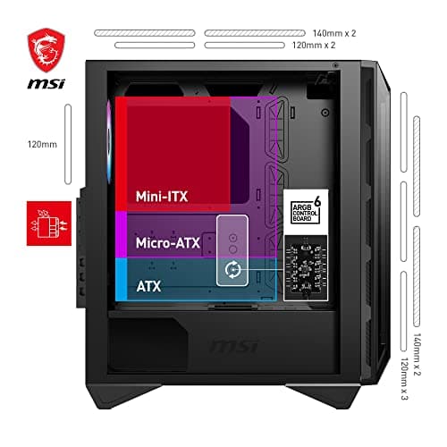 MSI MPG GUNGNIR 110R Mid-Tower PC-Gehäuse - Gehärtetes Glas, unterstützt ATX, M-ATX & Mini-ITX, 4X 120mm ARGB Lüfter mit Hub Controller, magnetischer Staubfilter, USB 3.2 Gen 2x2 Typ-C, Gen 1 Typ-A Bild 8
