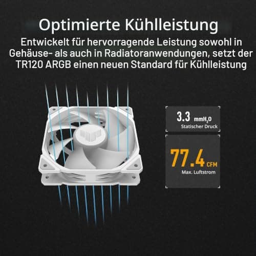 ASUS TUF Gaming TR120 ARGB Standard Blade White Gehäuselüfter Single Pack (120mm PWM PC Lüfter, 2000 RPM, 3,3 mm H2O, 77,4 CFM Luftstrom, 16 einzeln adressierbare RGB-LEDs, weiß) Bild 6