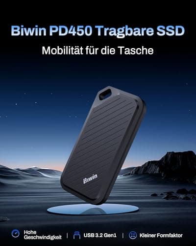 BIWIN PD450 Externe SSD 1TB - Bis zu 430 MB/s Type-C USB 3.2 Gen 1 Portable Solid State Drive - Tragbare für Mac/PC/Android/iPhone/Gamer Bild 4