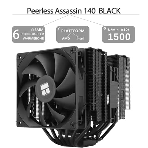TR-Thermalright Peerless Assassin 140 Black CPU-Kühler, Double Tower mit 6 Heatpipes, Dual PWM Lüfter mit 1500U/min,Schwarz Top Cover, für AM5/AM4, Intel lga1851/1700/115X/1200/2011 Bild 4