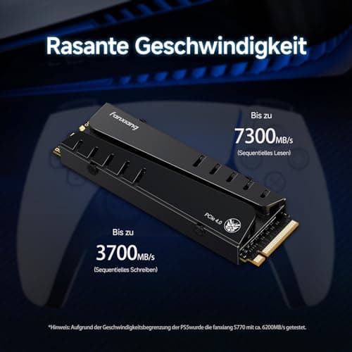 fanxiang M2 SSD 500GB Nvme M.2 2280 Interne SSD Festplatte PCIe 4.0 DRAM mit Kühlkörper, 7300MB/s Lesen, 3700MB/s Schreiben, für Gaming, Programme, Videoschnitt (S770) Bild 4