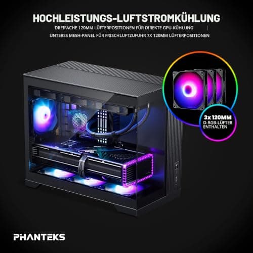 Phanteks XT V3 Mini-Tower PC-Gehäuse Schwarz – Kompaktes Micro-ATX Case mit Tempered Glass, Unterstützung für 360mm Radiator & 430mm Grafikkarten – mit 3X 120mm RGB Lüftern Bild 6