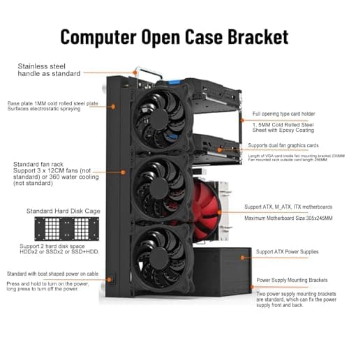 DIY-Gaming-Computer-Gehäuse-Rack, Leistungsstarkes, Kühlendes Stahlplatten-Computer-Offenes Gehäuse-Rack, Offenes ATX-Motherboard-Rack für Computer, Offenes at Bild 6
