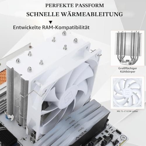 Thermalright Assassin X 120 SE Weiß CPU Luftkühler, 4 Heat Pipes, TL-C12CW PWM Leise Fan CPU Kühler mit S-FDB Lager, Für AMD AM4 AM5/Intel LGA1700/1150/1151/1155/1156/1200 Bild 8