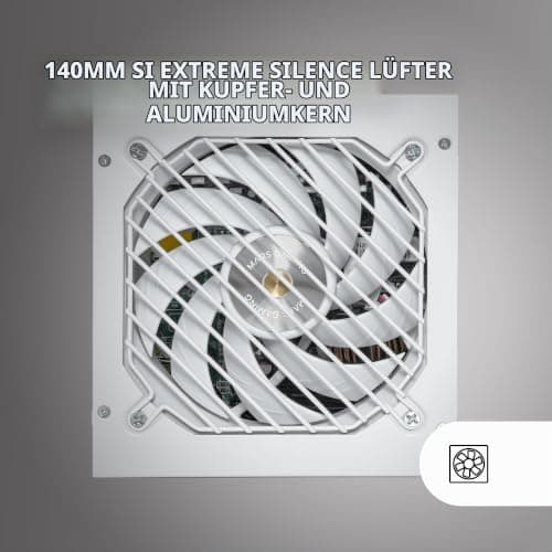 Mars Gaming MPB1000SIM, Vollmodulares ATX 1000W-Netzteil, 7 Jahre Garantie, 80Plus Gold 90%, SI Extreme Silence 140mm-Lüfter, AI2-RPM-Technologien, Japanische Kondensatoren, Weiß MPB1000SIMW Bild 6