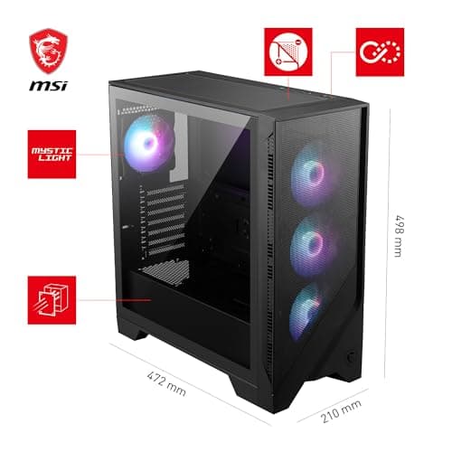 MSI MAG Forge 321R Airflow Mid-Tower PC-Gehäuse - ATX-Kapazität, RTX 40 GPU-Unterstützung, ARGB-Lüfter, magnetische Staubfilter, gehärtetes Glas, 4 ARGB-LHub, USB 3.2 Generation 2x2 Typ-C Bild 6