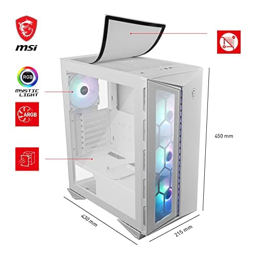 MSI MPG GUNGNIR 110R White Mid-Tower PC Gehäuse - Gehärtetes Glas, unterstützt ATX, M-ATX, Mini-ITX, 4X 120mm ARGB Lüfter Hub Controller, magnetischer Staubfilter, USB 3.2 Gen 2x2 Typ-C, Gen 1 Typ-A Bild 6