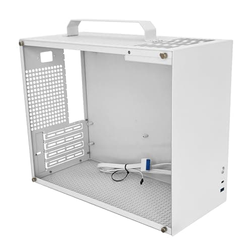 V500 Mini Tragbares M-ATX/ITX Computergehäuse, Mini-Tower-Gehäuse, Vollseitiges transparentes Acryl-DIY-Desktop-Gehäuse mit Griff, unterstützt 320 mm GPU-Größe(Weiß-2.0)