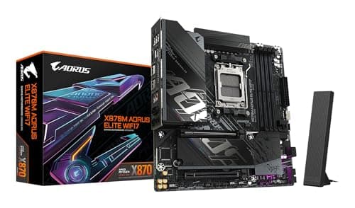 GIGABYTE X870M AORUS Elite WIFI7 Mainboard – Unterstützt AMD Ryzen 9000 CPUs, Digitale 14+2+2 Phasen VRM, bis zu 8200 MHz DDR5 (OC), 1 x PCIe 5.0 + 1 x PCIe 4.0, Wi-Fi 7, 2.5 GbE LAN, USB 4