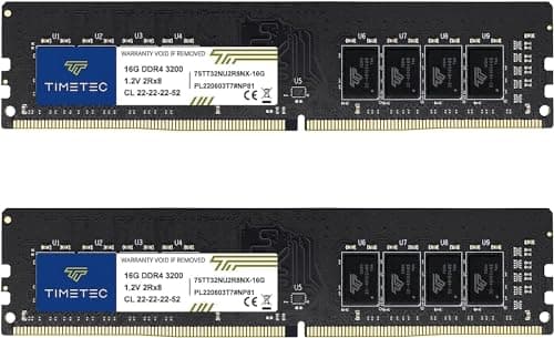 Timetec 32 GB KIT (2 x 16 GB) DDR4 3200 MHz (PC4-3200AA) PC4-25600 UDIMM Desktop-RAM – Non-ECC Unbuffered, 288 Pin, 1,2 V, CL22 DIMM-Speichermodul 32GB KIT(2x16GB) Bild 4
