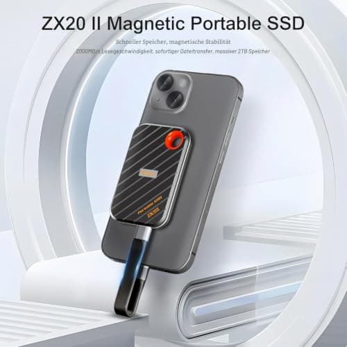 Netac ZX20 II 1TB Portable SSD NVMe Externe Festplatte, USB 3.2-C, Lesegeschwindigkeit bis zu 2000MB/s, Externe Solid State Laufwerke (magnetisches Design, stoß- und fallfest) Bild 4