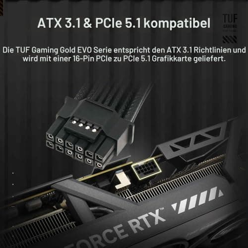 ASUS TUF Gaming 750W Gold EVO Gaming Netzteil (750 Watt, Lüfter mit Doppelkugellager, ATX 3.1 & PCIe 5.1 kompatibel, 80 Plus & Cybernetics Gold-Zertifizierung, geätzte Kabel, Schwarz) Bild 7