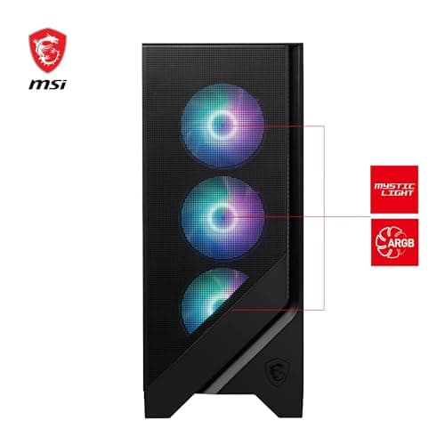 MSI MAG Forge 320R Airflow Mid-Tower PC-Gehäuse - ATX-Kapazität, RTX 40 GPU-Unterstützung, ARGB-Lüfter, magnetische Staubfilter, gehärtetes Glas, 1-6 ARGB-Steuerkarte, USB 3.2 Generation 1 Typ-A Bild 4