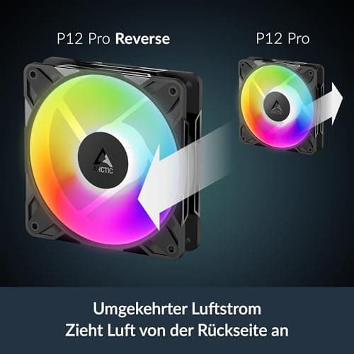 ARCTIC P12 Pro Reverse A-RGB – 3 Pack – 120 mm Premium-Lüfter mit Reverse Airflow, PWM-Lüfter mit Y-Kabelsplitter, 500-3000 rpm, 0 rpm <5% PWM, 5V Digital RGB, Hydrodyn. Gleitlager, 4-Pin - Schwarz Bild 6