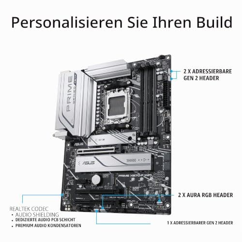 ASUS Prime X670-P WiFi Gaming Mainboard Sockel AMD AM5 (Ryzen 7000, ATX, PCIe 5.0, 3X M.2, DDR5-Speicher, WiFi6, USB 3.2 Gen 2x2 Typ-C, Aura Sync RGB-Beleuchtung) Bild 8
