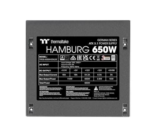 Thermaltake Hamburg 650W Netzteil | German Series | ATX 3.1 | 80 Plus White | Non-Modular | 2× PCIe 6+2 Pin | Leiser 120mm Lüfter | DC-to-DC Bild 4