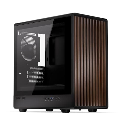 KRUX Helio, microATX Mini ITX Gehäuse, Echtholz Design, Glasfenster, 120mm PWM Lüfter, USB-C, USB 3.0, GPU bis 320mm, CPU bis 175mm, Staubfilter, Schwarz mit Holz-Front Bild 2