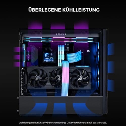 Lian Li LANCOOL 207 Gaming PC Gehäuse ATX Schwarz - Midi Tower PC Gehäuse mit RGB-Beleuchtung, Grafikkarten bis 375 mm, bis zu 360 mm Radiator, Black Case Stahl, Gehärtetes Glas Bild 7