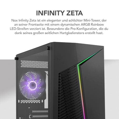 NOX Xtreme Products Infinity Zeta – Micro ATX/ITX Mini-Tower mit dynamischem ARGB Rainbow, Seitenteil aus gehärtetem Glas, Platz für 6 Lüfter, kompatibel mit Grafikkarten bis 310 mm, USB 3.0, Schwarz Bild 4