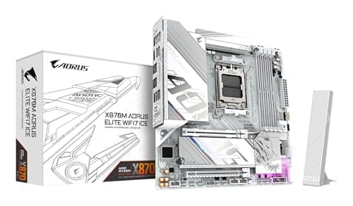 GIGABYTE X870M AORUS Elite WIFI7 Ice Mainboard – Unterstützt AMD Ryzen 9000 CPUs, digitales 14+2+2-Phasen-VRM, bis zu 8200 Hz DDR5 (O.C), 1× PCIe 5.0 + 1× PCIe 4.0, Wi-Fi 7, 2.5-GbE-LAN, USB 4