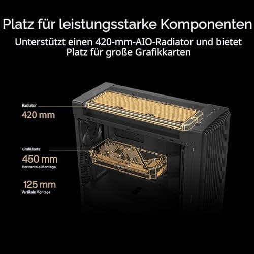 ASUS ProArt PA602 E-ATX Computer-Gehäuse (420 mm Radiatorhalterung, 140 mm und 200 mm vorinstallierte Systemlüfter, IR-Staubsensor, werkzeuglose PCIe-Montage, USB 20Gbps Unterstützung, schwarz) Bild 5