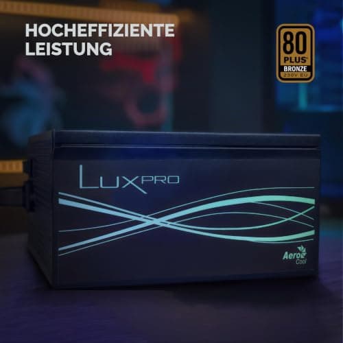 Aerocool LUXPRO550, Netzteil 550W, 80Plus Bronze 230V EU Zertifiziert, Wirkungsgrad +88%, Japanische Kondensatoren 105°C, FDB 14cm Lüfter mit APFC Technologie, 5 Jahre Garantie, Schwarz Bild 4