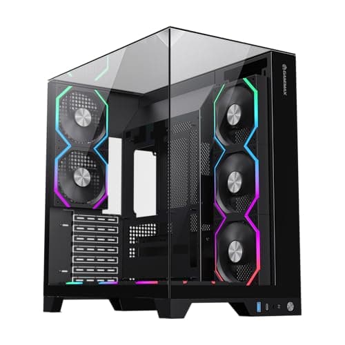 GAMEMAX Infinity PRO BK ATX PC-Gehäuse Schwarz mit gehärtetem Glas, 5X ARGB PWM-Lüfter vorinstalliert, USB 3.0 & Type-C, unterstützt Aura Sync & BTF, verdeckte Wasserkühlungsführung