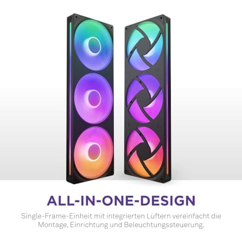 NZXT F360 RGB Core - 360 mm Einzelrahmen-Lüftereinheit mit 3 x 120 mm RGB-Lüftern - Drehzahl- und Beleuchtungssteuerung - Hoher statischer Druck und Luftstrom - 8 aRGB-LEDs pro Lüfter - Schwarz Schwarz 360mm Bild 3