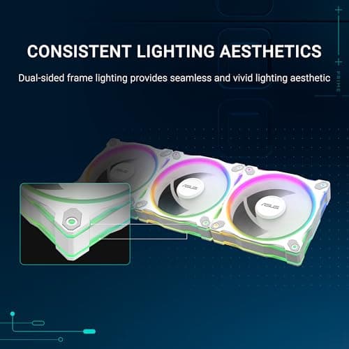 ASUS Prime MR120 White ARGB Reverse-Gehäuselüfter Single (beidseitige Beleuchtung, 20 adressierbare RGB-LEDs, 28 mm Rahmen, PWM-Steuerung, Lüfterdrehzahl 1600 U/min, 23dB(A) Lärmpegel, 58 CFM, Weiß) Bild 8