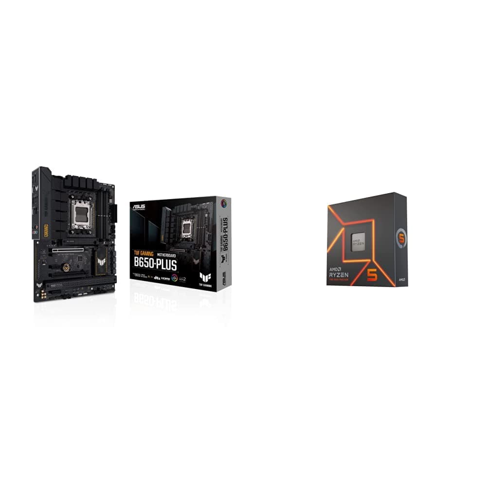 ASUS TUF GAMING B650-PLUS Mainboard Sockel AMD AM5 (Ryzen 7000, ATX, PCIe 5.0, DDR5-Speicher, 14 Power Stages, USB 3.2 Gen 2x2 Typ-C, 2.5G Ethernet, Aura Sync) + 5 7600X Processor 4.7 GHz 32 MB L3 Box