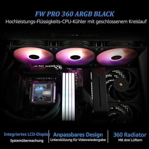 TR FW PRO 360 ARGB Schwarz CPU AIO Cooler IPS LCD Bildschirm 320x320 für AM5 und Intel 1700/1851 Wasserkühlung mit abnehmbarem 2.73" Display FW PRO 360 ARGB BLACK Bild 3