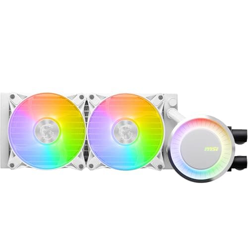 MSI MAG CORELIQUID E240 white AIO CPU Wasserkühlung - Vergrößerte Kupferkühlplatte, ARGB Blockhead, Zweikammer-Wasserblock, Split-Flow Radiator, Mystic Light - AMD & Intel Kompatibel