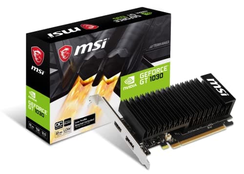 MSI NVIDIA GEFORCE GT 1030 2GHD4 LP OC Grafikkarte '2 GB GDDR4, 1518 MHz, Low Profile Design, DisplayPort, HDMI, passives lüfterloses Kühlsystem Schwarz NVIDIA GeForce GT 710 GPU Single Bild 2