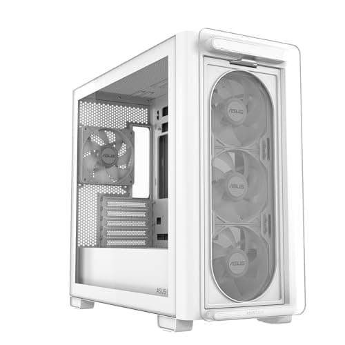 ASUS A23 Plus TG ARGB White microATX PC Gehäuse (vorinstallierte ARGB-Lüfter, Mesh Frontpanel, kompatibel mit Mainboards mit versteckten Anschlüssen, 360-mm-Radiatoren, 380-mm-Grafikkarten, weiß)