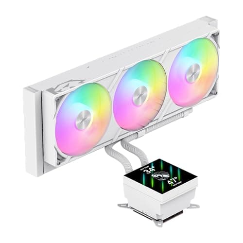 GAMEMAX GLACIER 360 WH AIO Flüssigkeits CPU Kühler, 360mm Radiator, 3,95" 720×720 LCD-Display, seitliche Schlauchführung, magnetisches Display, Intel & AMD kompatibel (Weiß) Bild 2