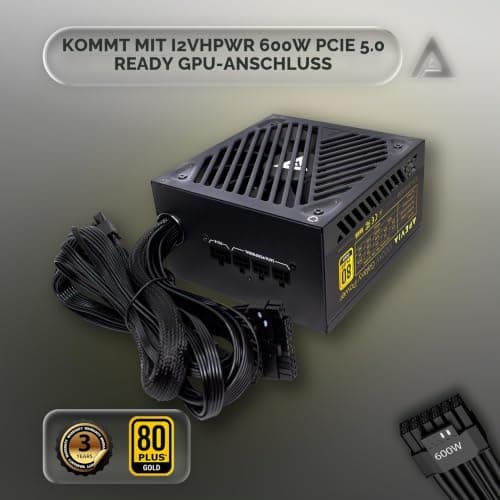 Apevia ATX-GX1000W PCIe 5.0 & ATX 3.0 Ready Galaxy 1000W 80+ Gold Zertifiziert, Gen 5 12VHPWR Stecker, Active PFC ATX Semi-Modular Gaming Netzteil ATX-GX1000W PCIE5 Bild 6
