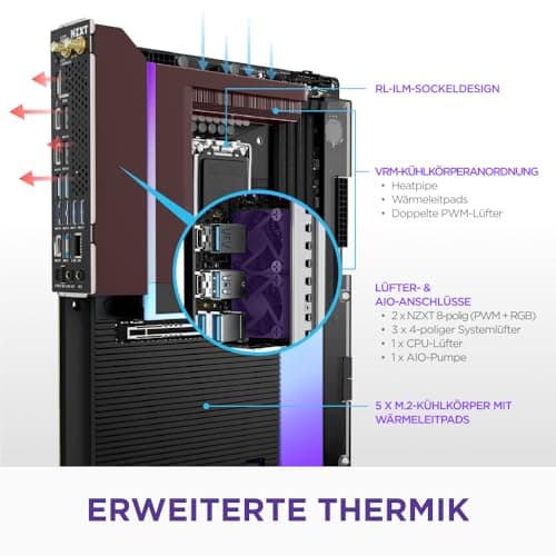 NZXT N9 Z890 - Intel Z890 LGA 1851 ATX Gaming-Mainboard für Core Ultra (Serie 2) - 20+1+1, DDR5, 5X M.2, PCIe 5.0, Wi-Fi 7, 5GbE, Thunderbolt 4 - RGB, Vollmetallabdeckung - Schwarz Intel Z890 Chipset N9 Schwarz Bild 6