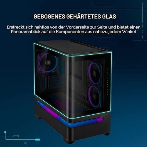 ASUS Prime AP202 mATX PC Gehäuse, Stahl, Mid-Tower, Schwarz(gebogenes Panorama Glaspanel, Aura Sync, GPU bis zu 420mm, Installation von bis zu neun 120mm-Lüftern,patentiertes Airflow-Design,Slot-Vent) Bild 4