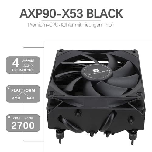 TR-Thermalright AXP90 X53 Black CPU-Kühler-53mm Höhe, leiser 92mm Low Profile Lüfter-2700U/min, für AM4/AM5,Intel LGA1851/1700/115x/1200,Niedriges Profil ITX PC Kühler-Schwarz 53mm Schwarz Bild 3