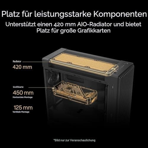 ASUS ProArt PA602 Wood Edition Metal Panel E-ATX PC Gehäuse (zertifiziertes Holz, vorinstallierte Systemlüfter und Grafikkartenhalter, unterstützt 420 mm Radiator, IR-Staubsensor, USB Typ-C 20Gbps) Bild 6