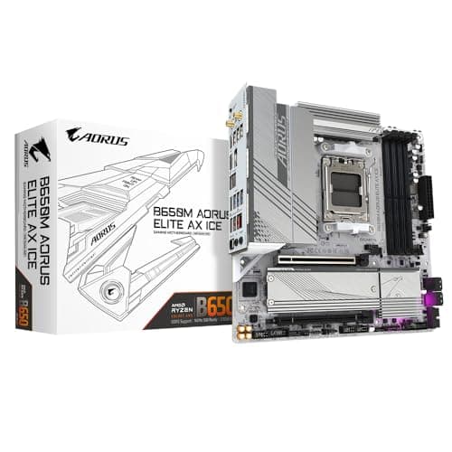 GIGABYTE B650M AORUS Elite AX Ice Mainboard - AMD Ryzen 9000er-Serie, 12+2+2 Phasen VRM, bis zu 8000 MHz DDR5 (OC), 1xPCIe 5.0 + 1xPCIe 4.0 M.2, 2,5 GbE LAN, WiFi 6E, USB 3.2 Gen 2x2