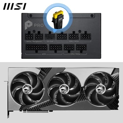 MSI Pro A850PL PCIE5 Netzteil, 850 W, 80 Plus Platinum, ATX 3.1, Unterstützung GPU PCIe 5.1, nativer Anschluss 12 V-2 x 6, zweifarbig, ATX, Kabel mit geprägter Ummantelung Bild 6