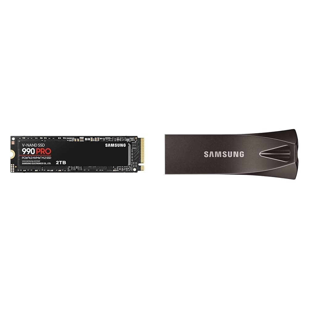 Samsung 990 PRO NVMe M.2 SSD & BAR Plus USB-Stick Typ-A, 128 GB, 400 MB/s Lesen, 60 MB/s Schreiben, widerstandsfähiger USB 3.1 Flash Drive mit Schlüsselring, Titan Gray, MUF-128BE4/APC