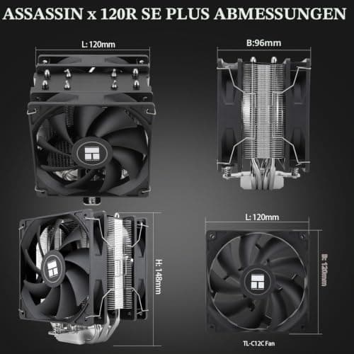 TR Assassin X 120R SE PLUS CPU-Kühler, 4×6mm Heatpipes, 120mm PWM Quiet Fans CPU-Luftkühler mit S-FDB-Lager, AGHP-Technologie, für AMD AM4 AM5/Intel 1700/1150/1151/1200(AX120R SE PLUS) AX120R SE PLUS-DE Bild 4