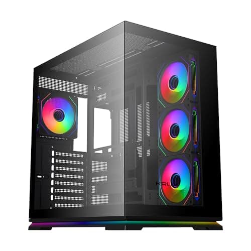KRUX Atron PC Gehäuse ATX Gaming – Panoramisches gehärtetes Glas, 4X 120 mm ARGB PWM Lüfter, LED ARGB Streifen, USB-C, Airflow, GPU bis 420 mm, Computer Gehäuse Schwarz, Gaming Case Tower