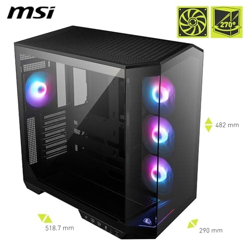 MSI MAG PANO 100R PZ ATX PC-Gehäuse - ATX-Kapazität & Back-Connect Mainboard Unterstützung, Vertikale GPU-Halterung, GPU-Halterung, Staubfilter, Doppelkammer, USB 20Gbps Typ-C Bild 4