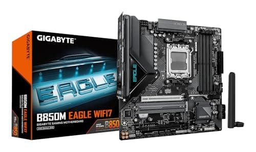 GIGABYTE B850M Eagle WIFI7 Mainboard – AMD Ryzen 9000 Series CPUs, digitales 8+2+2-Phasen-VRM, bis zu 8200 MHz DDR5 (O.C.), 1× PCIe-5.0-M.2 + 1× PCIe-4.0-M.2, Wi-Fi 7, 2.5-GbE-LAN, USB 3.2 Gen 2