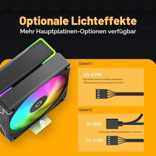 Delta A40 SE BK ARGB CPU Kühler,Einzigartige Top Abdeckung,4 Direktberührungs-Wärmerohre Vernickelt,Leiser 120mm PWM Lüfter mit Hydro Lager,800-1800U/min,für Intel LGA 115X/1200/1700/1851,AMD AM4/AM5 Bild 8
