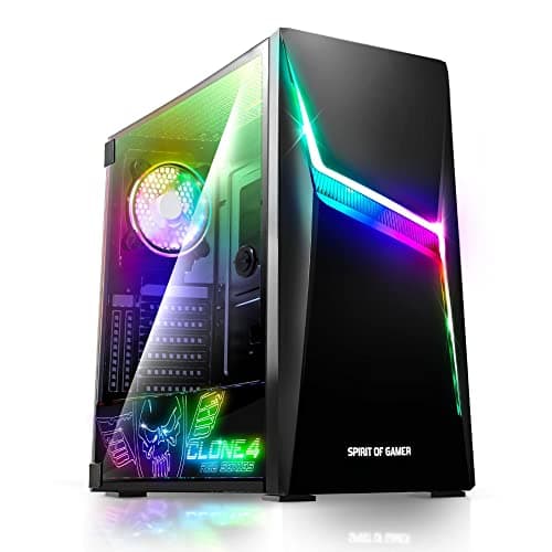 SPIRIT OF GAMER - CLONE 4 - PC Gehäuse RGB mit Durchsichtiger Wand Aus Gehärtetem Glas - Erstellen Sie Ihren Gaming PC - Tower Mittel Kompatibel ATX/MATX/ITX - 2 Lüfter Adressierbar 120mm Enthalten Bild 2
